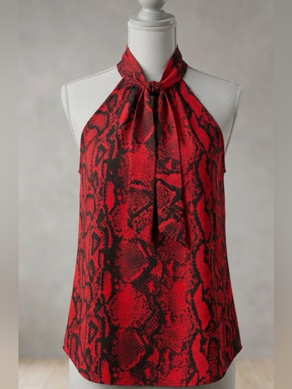 Veronica M Red Snakeskin Halter Neck Top - Size Small